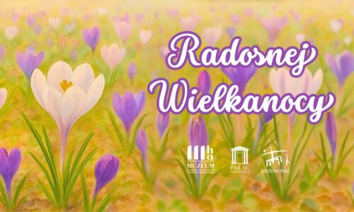 kwiaty na tle trawy, napis Radosnej Wielkanocy