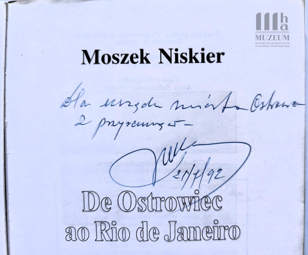 Fragment strony tytułowej książki z dedykacją i autografem autora, oznaczony datą 21 lipca 1992 roku